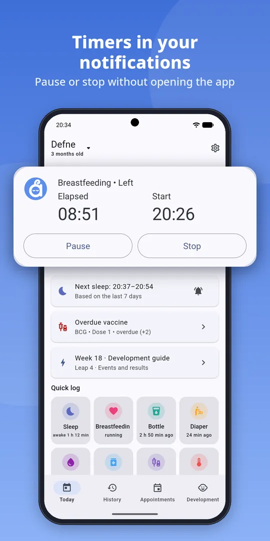 Timer in notifications