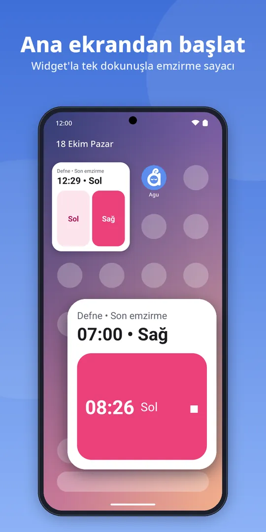 Ana ekrandaki emzirme widget'ı